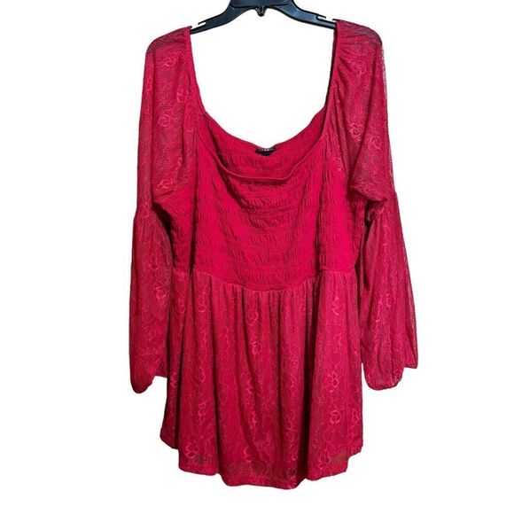 Torrid Top Womens 4X Red Smocked Lace Overlay Off The Drop Shoulder Blouse - Picture 1 of 9